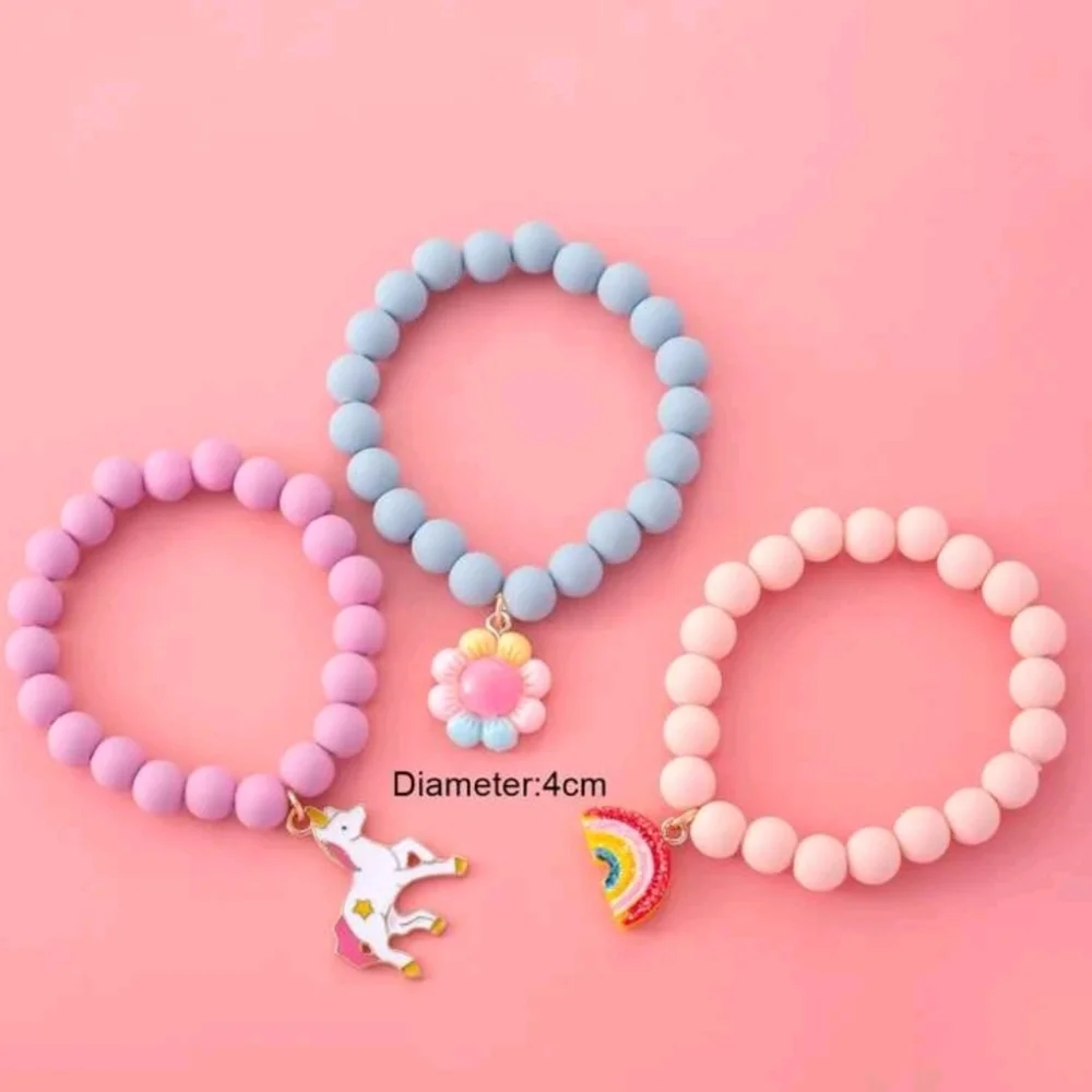 Kids Jewelry 2pcs/set Flower Charm Sky Blue Beaded Necklace & Bracelet